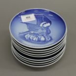 Nine Copenhagen Mother's Day porcelain dishes. 15 cm diameter.
