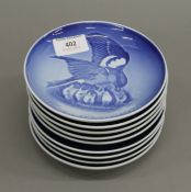 Nine Copenhagen Mother's Day porcelain dishes. 15 cm diameter.