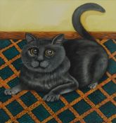 RICHARD NEAL (20th/21st century) British, Black Cat, watercolour, signed, framed and glazed.