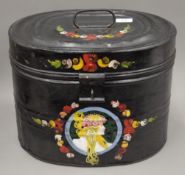 A later painted Victorian tin hat box.