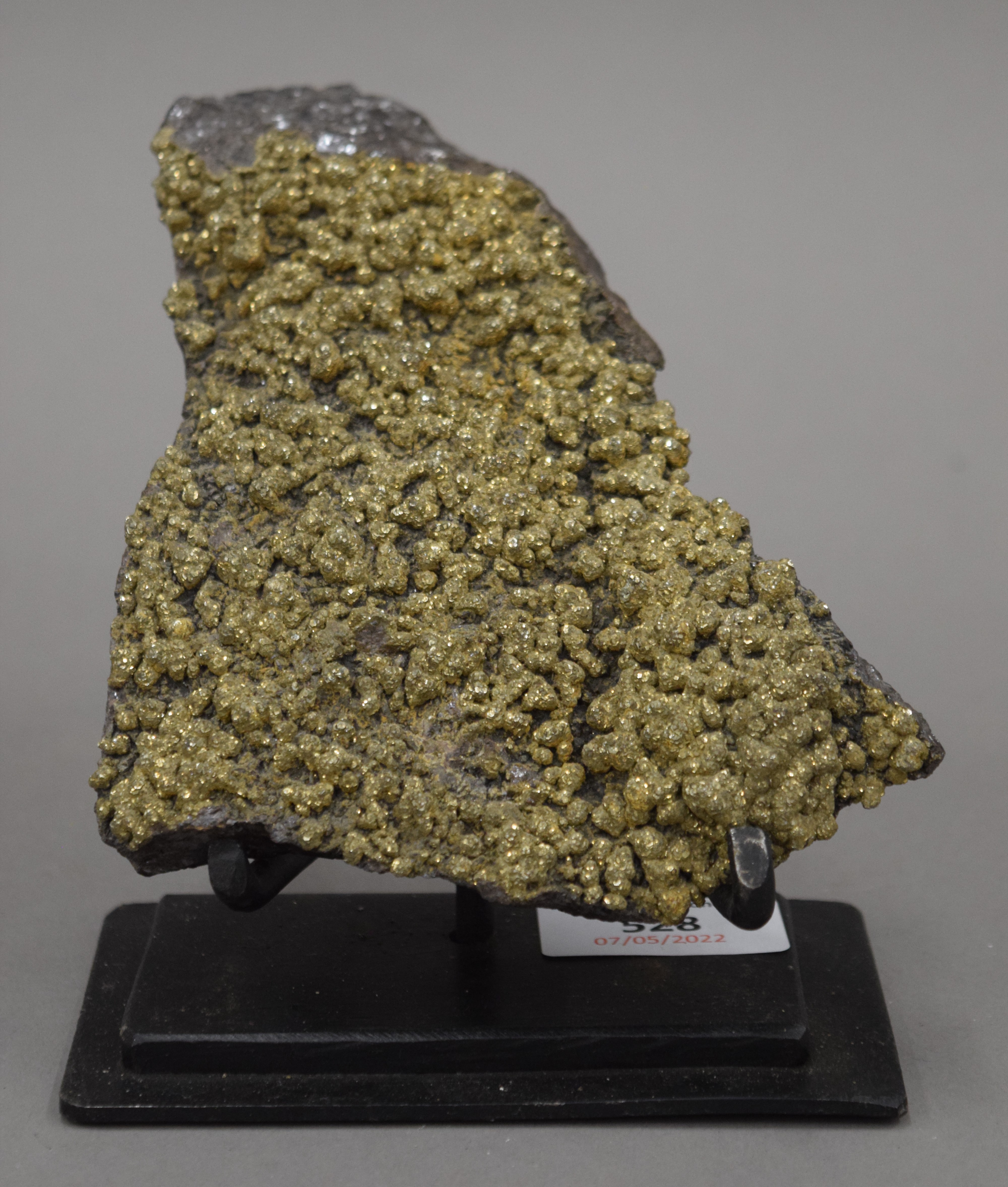 A pyrites specimen on stand.