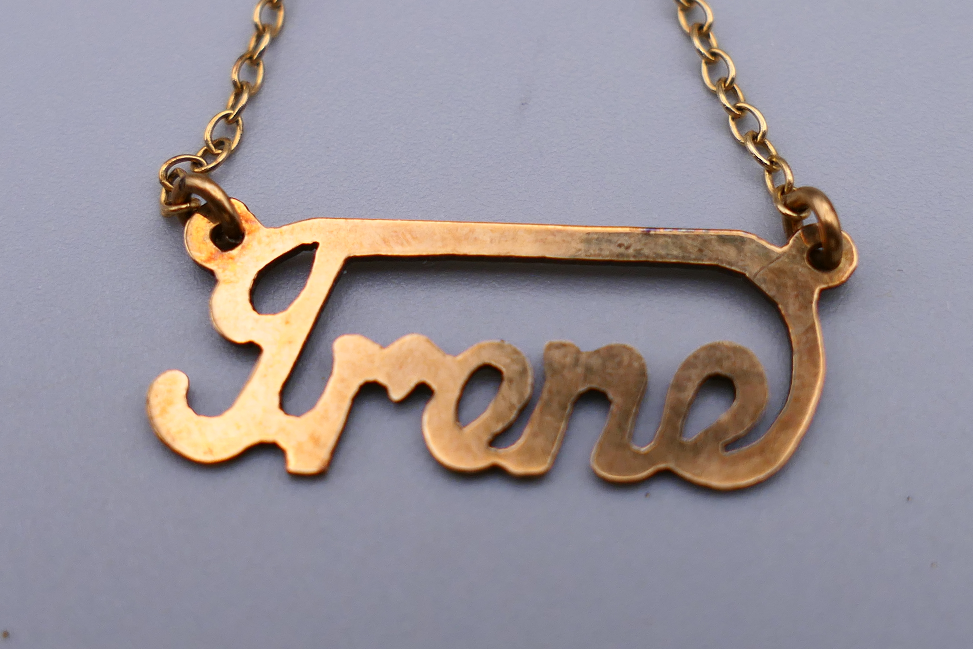 A 9 ct gold Irene nameplate on a 9 K gold chain, - Image 2 of 9