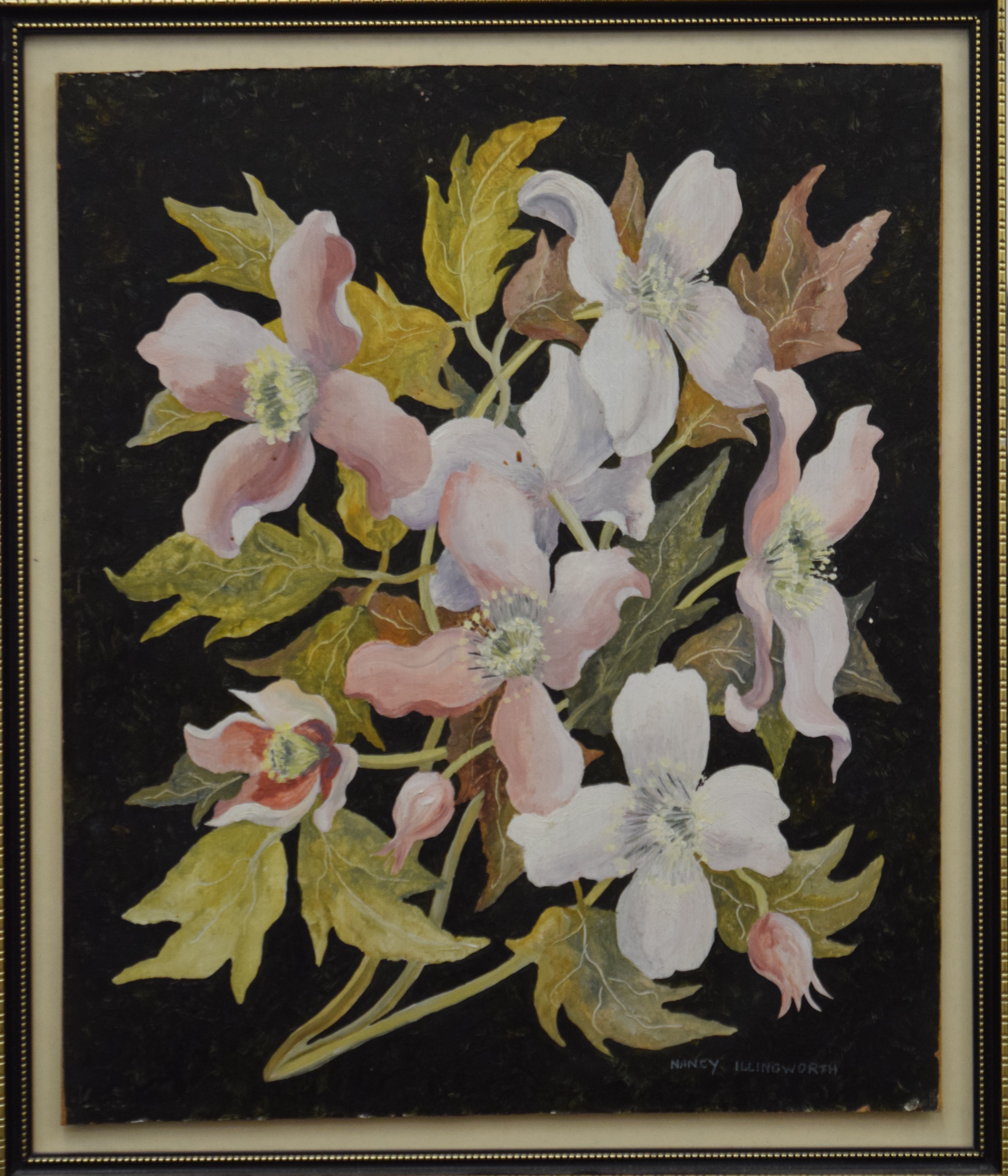 NANCY ILLINGWORTH, two floral oils on panel, mounted on a frame. 25.5 x 30 cm. - Bild 2 aus 5