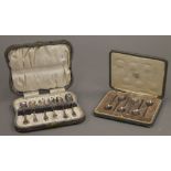 Two cased sets of six silver teaspoons. 78 grammes total weight.