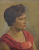 20TH CENTURY SCHOOL, A Portrait of a Glamorous Lady, oil on canvas, signed JOHN BURGHOPE, framed.