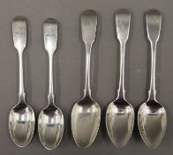 Three Fiddle Pattern teaspoons by London maker William Bateman and two others. 74.6 grammes.