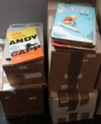 Four boxes of various vintage comics and albums, including Andy Capp.