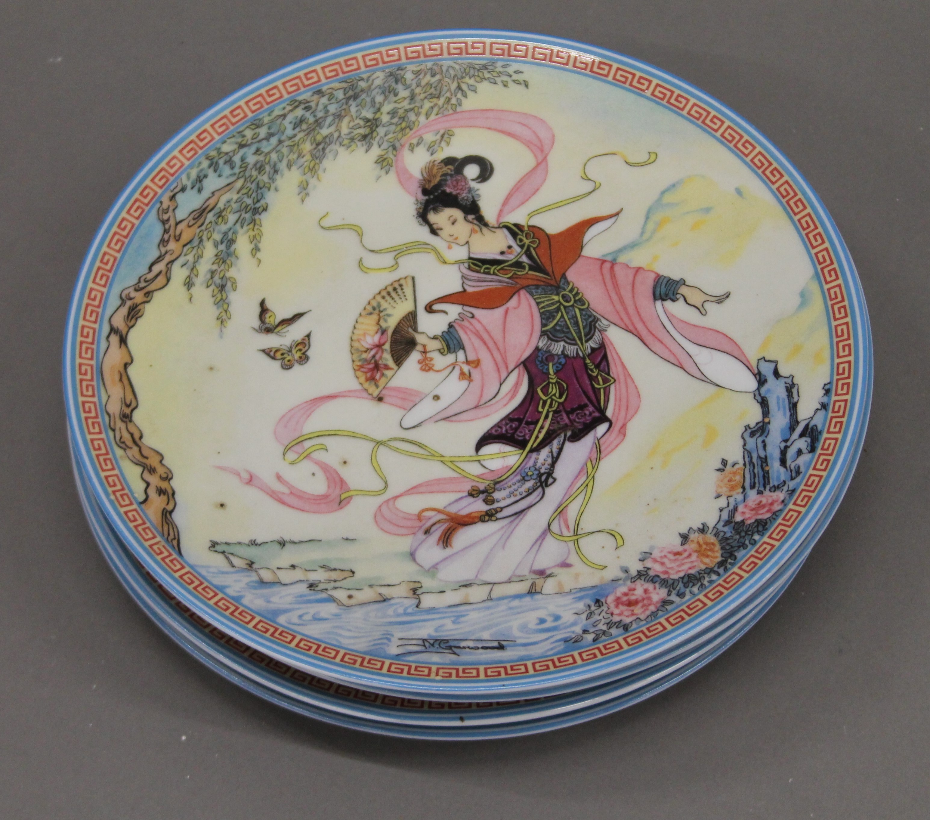 A set of four limited edition Chinese plates, an early 19th century framed Religious print, - Bild 2 aus 11