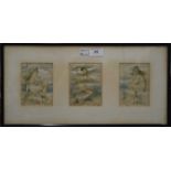 Three silk pictures of nymphs, housed in a common frame. 47 x 23.5 cm overall.