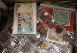 A large quantity of coins and notes.