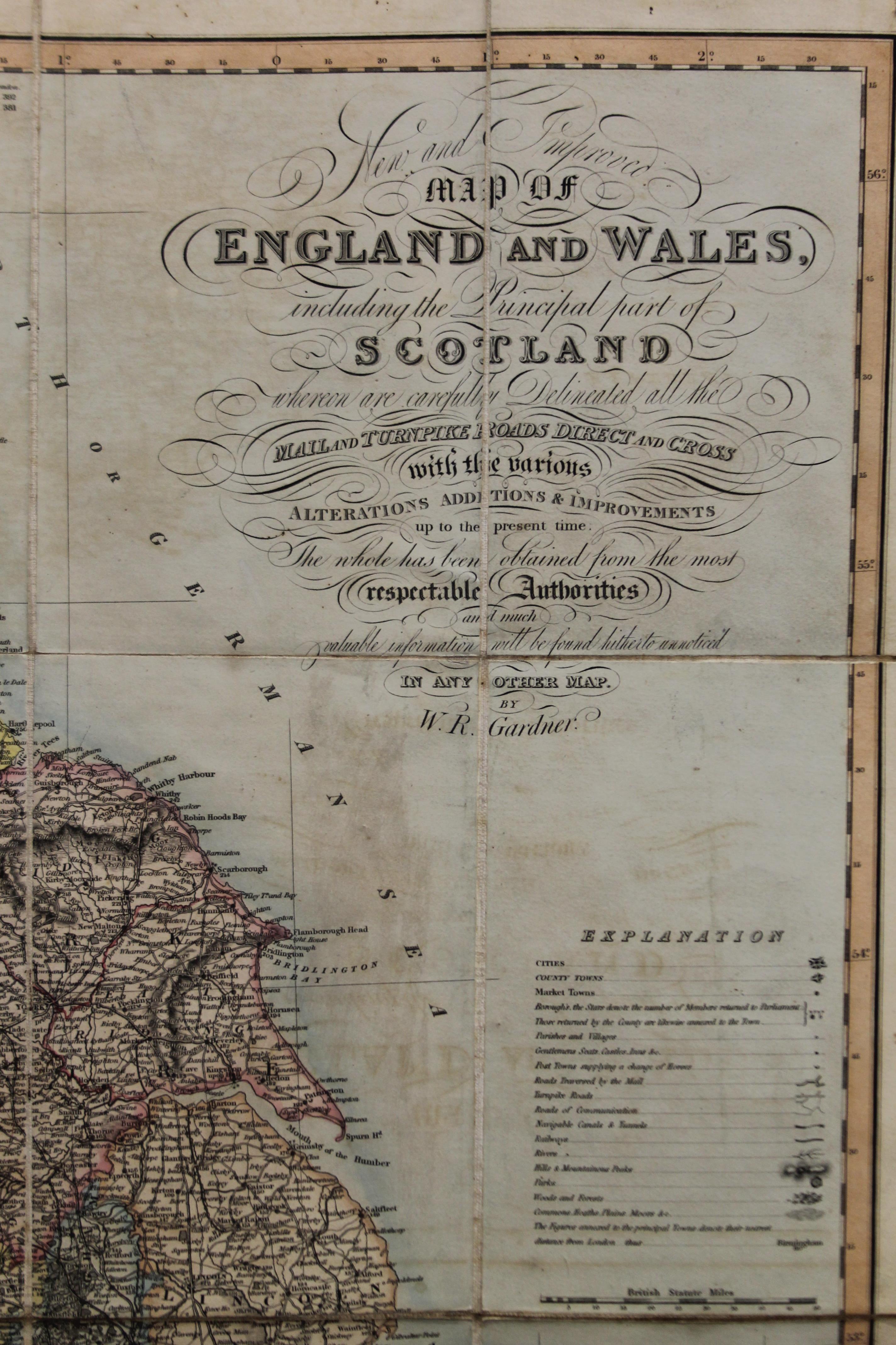 A folding coloured map of England and Wales including part of Scotland by W R Gardner, - Image 4 of 4