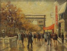 French Scenes: L'Arc de Triomphe and Place de la Concorde, a pair, oils on board, signed A MICHEL,