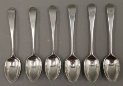 Six Old English Pattern teaspoons by London maker Stephen Adams (1792). 83.6 grammes.