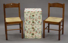 A vintage set of bedside drawers decorated with roses and a pair of chairs. The former 41 cm wide.