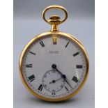 An 18 ct gold Simmons of Cheltenham pocket watch. 4.75 diameter. 59 grammes total weight.