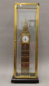 A brass skeleton clock formed as Big Ben in brass framed case. 68.5 cm high overall.