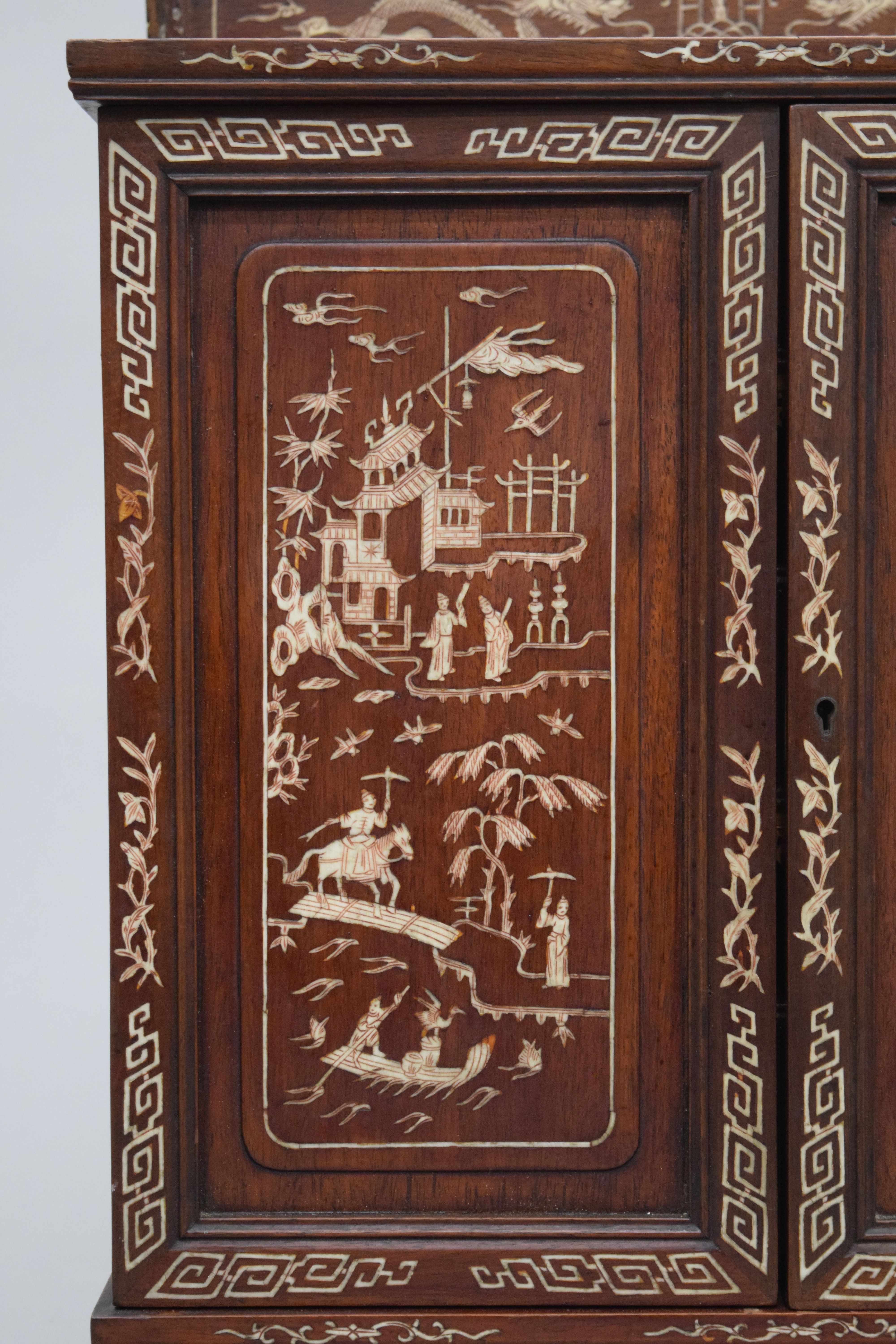 An early 20th century Chinese ivory and wooden inlaid table cabinet. 40.5 cm wide. - Image 4 of 16