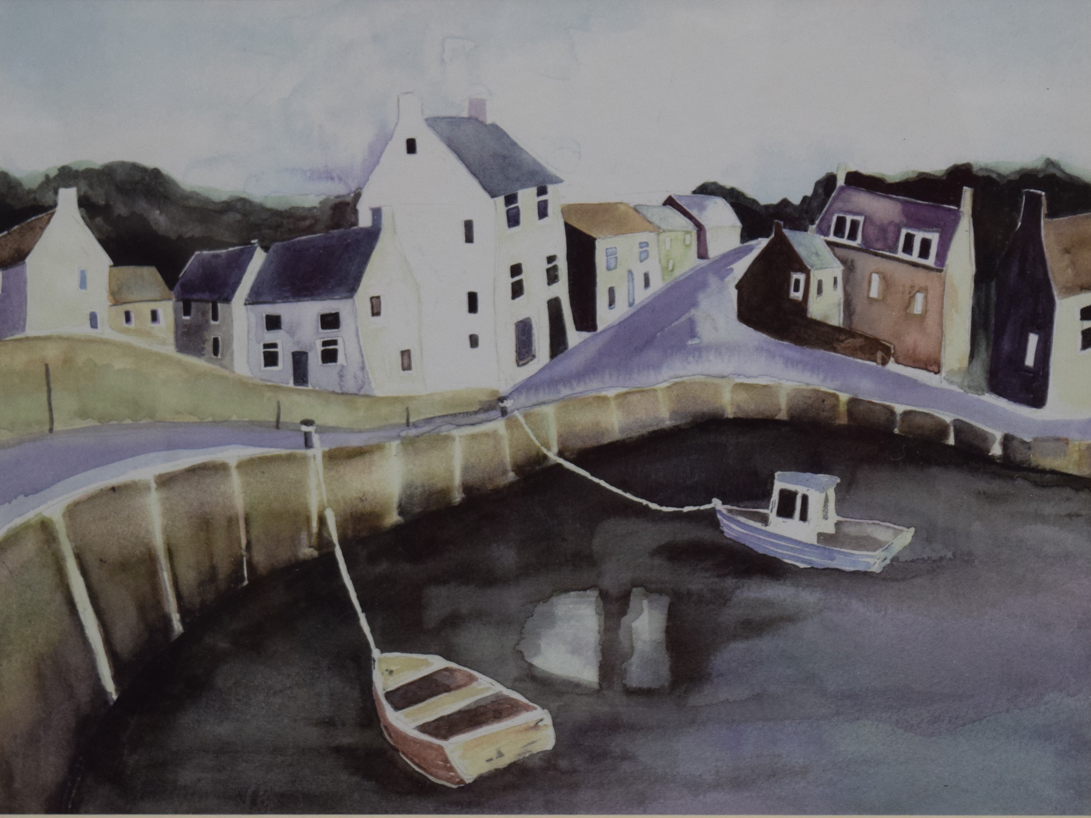 Harbour Scene, print, framed and glazed. 39 x 29 cm.