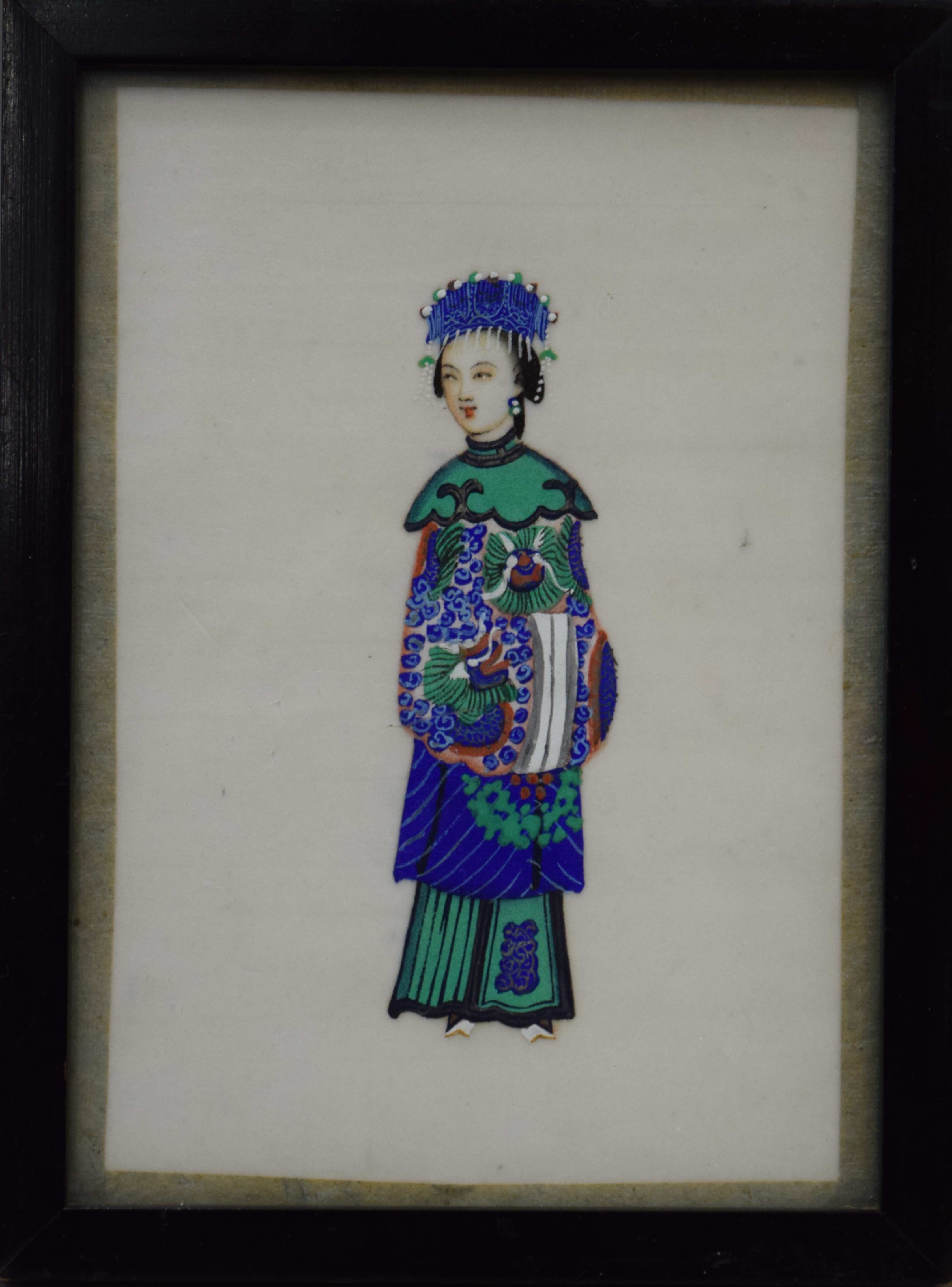 A 19th century Chinese rice paper painting of a dignified lady, framed and glazed. 9.5 x 14 cm. - Image 2 of 2