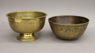 A Chinese bronze bowl and a brass bowl. The former 24.5 cm diameter.