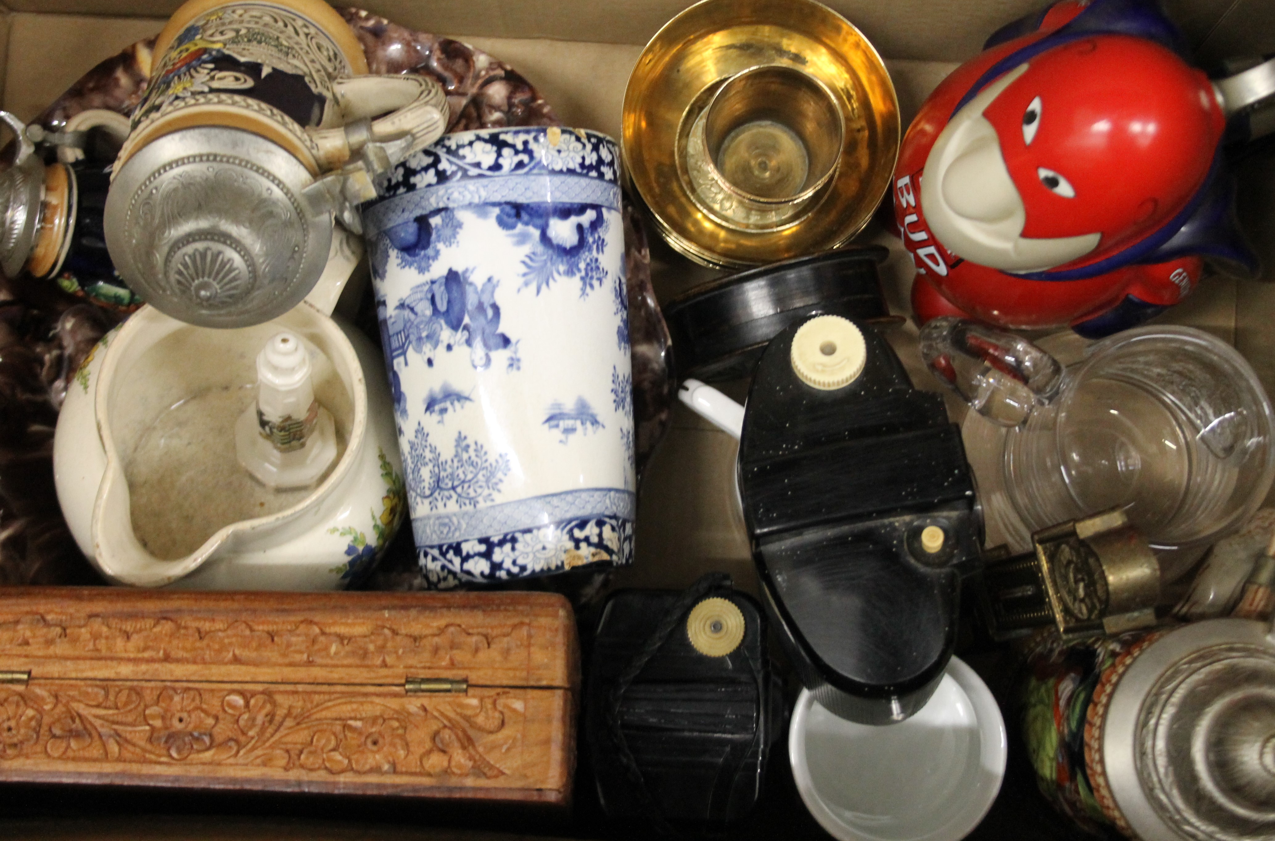 A quantity of miscellaneous, including porcelain, brassware, cameras, two carved boxes, etc. - Image 2 of 2