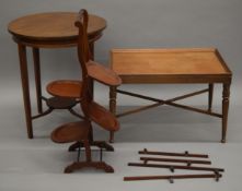 Two mahogany side tables and a cake stand.