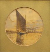 A Victorian watercolour of a Wherry, initialled MM, framed. 23 x 23 cm.