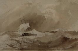 Ship in Choppy Seas, watercolour and pencil, indistinctly signed possibly Richards?,