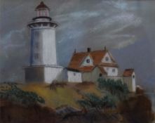 A pastel of a lighthouse, framed and glazed. 25 x 20 cm.