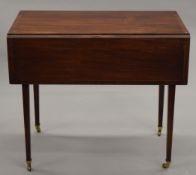 A 19th century line inlaid mahogany Pembroke table. 87 cm wide flaps up.