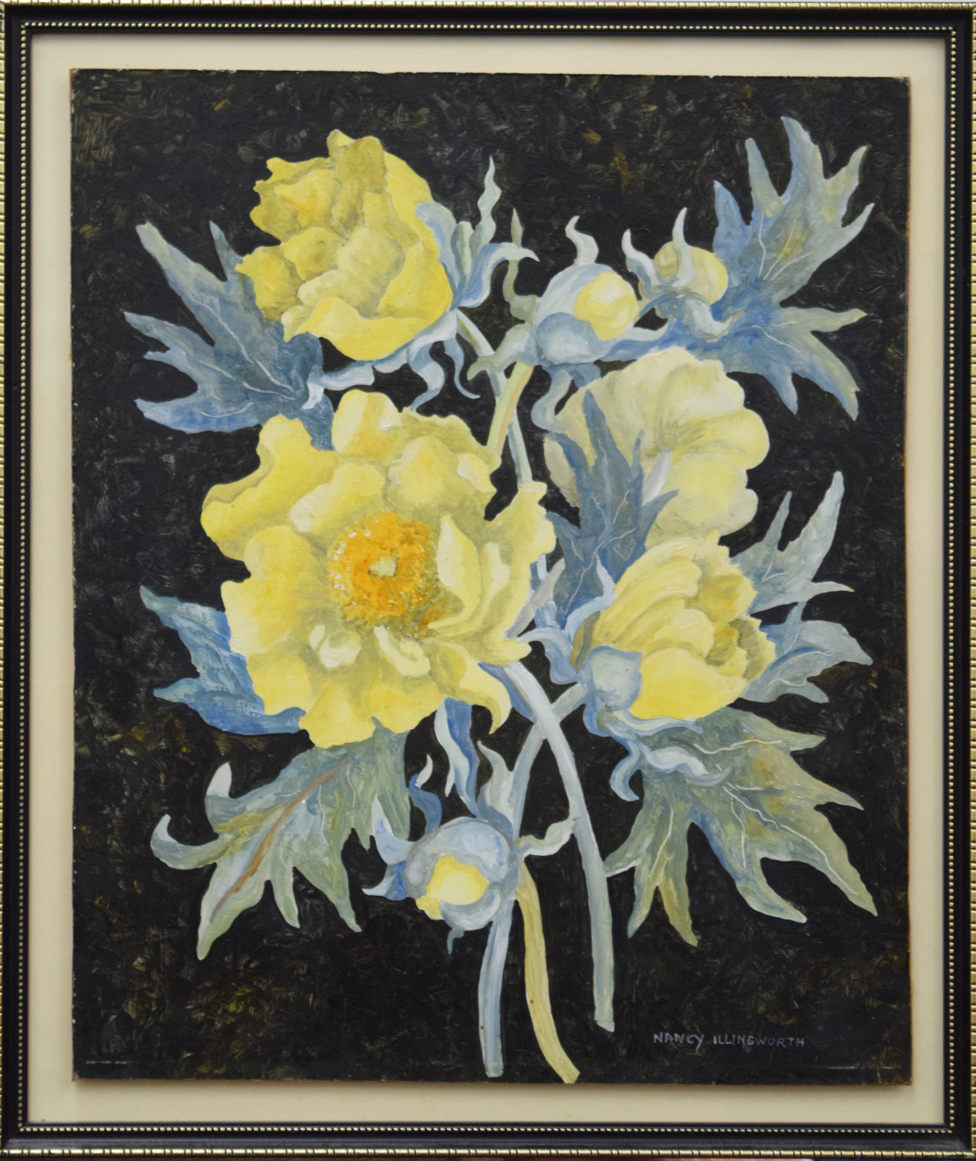 NANCY ILLINGWORTH, two floral oils on panel, mounted on a frame. 25.5 x 30 cm. - Bild 5 aus 5