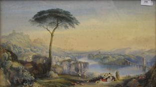 After J M W TURNER, Childe Harold's Pilgrimage, coloured engraving, framed and glazed. 60 x 34 cm.