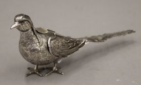 A Continental silver model of a pheasant, with detachable head and hinged wings,