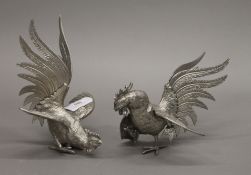 Two metal model pheasants. The largest 18 cm high.