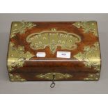 A Victorian brass and walnut playing card box. 26.5 cm wide.