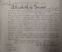 An appointment to Lieutenant document from Queen Elizabeth II to Grace Ramsay Lieutenant Land