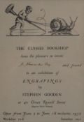 The Ulysses Book Shop Exhibition of Engravings by Stephen Gooden Invitation dated 1932,