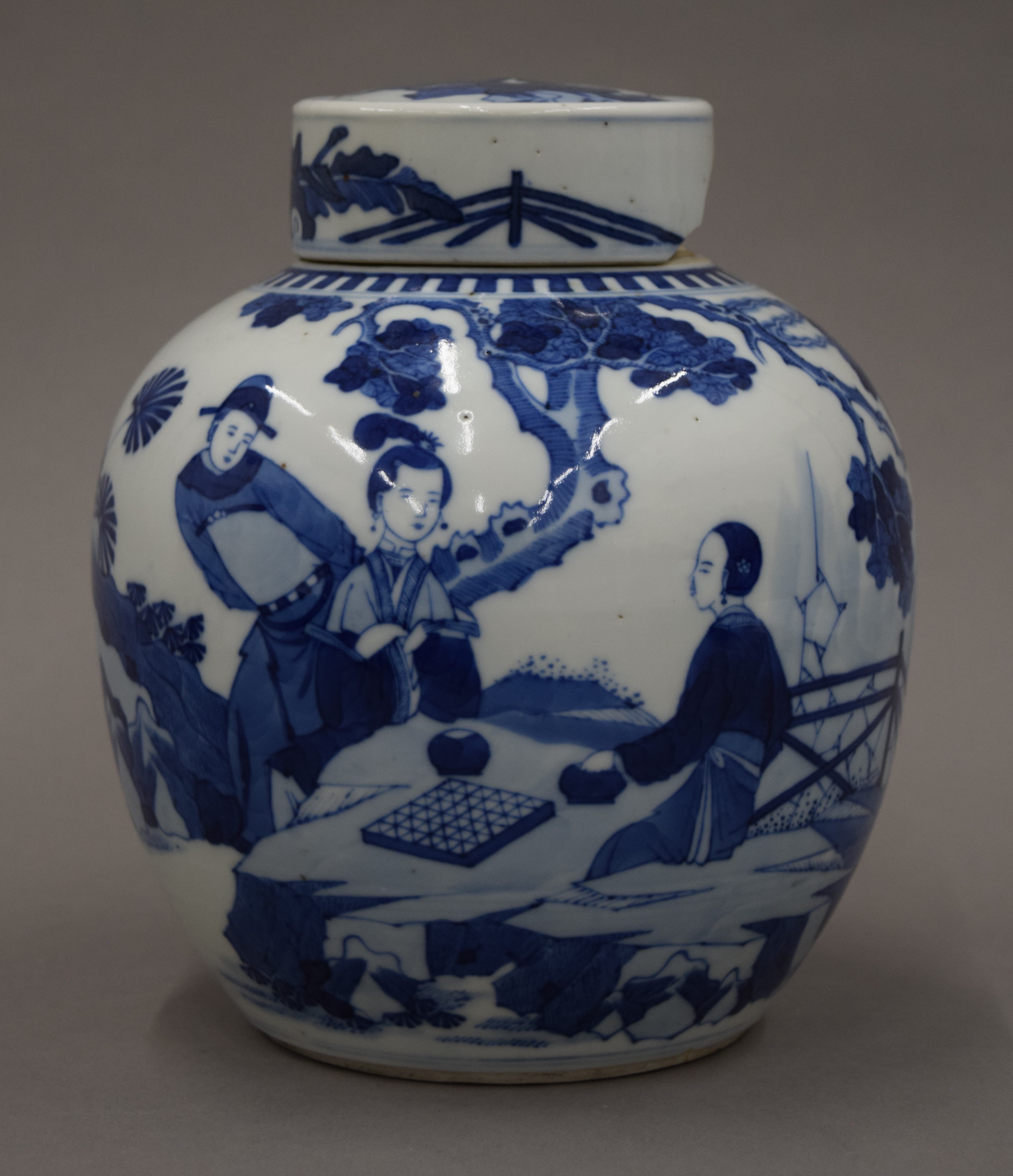 A 19th century Chinese porcelain ginger jar mounted on a wooden stand. - Image 3 of 9