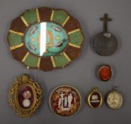 A collection of seven small 18th/19th century reliquaries. The largest 14.5 cm wide.