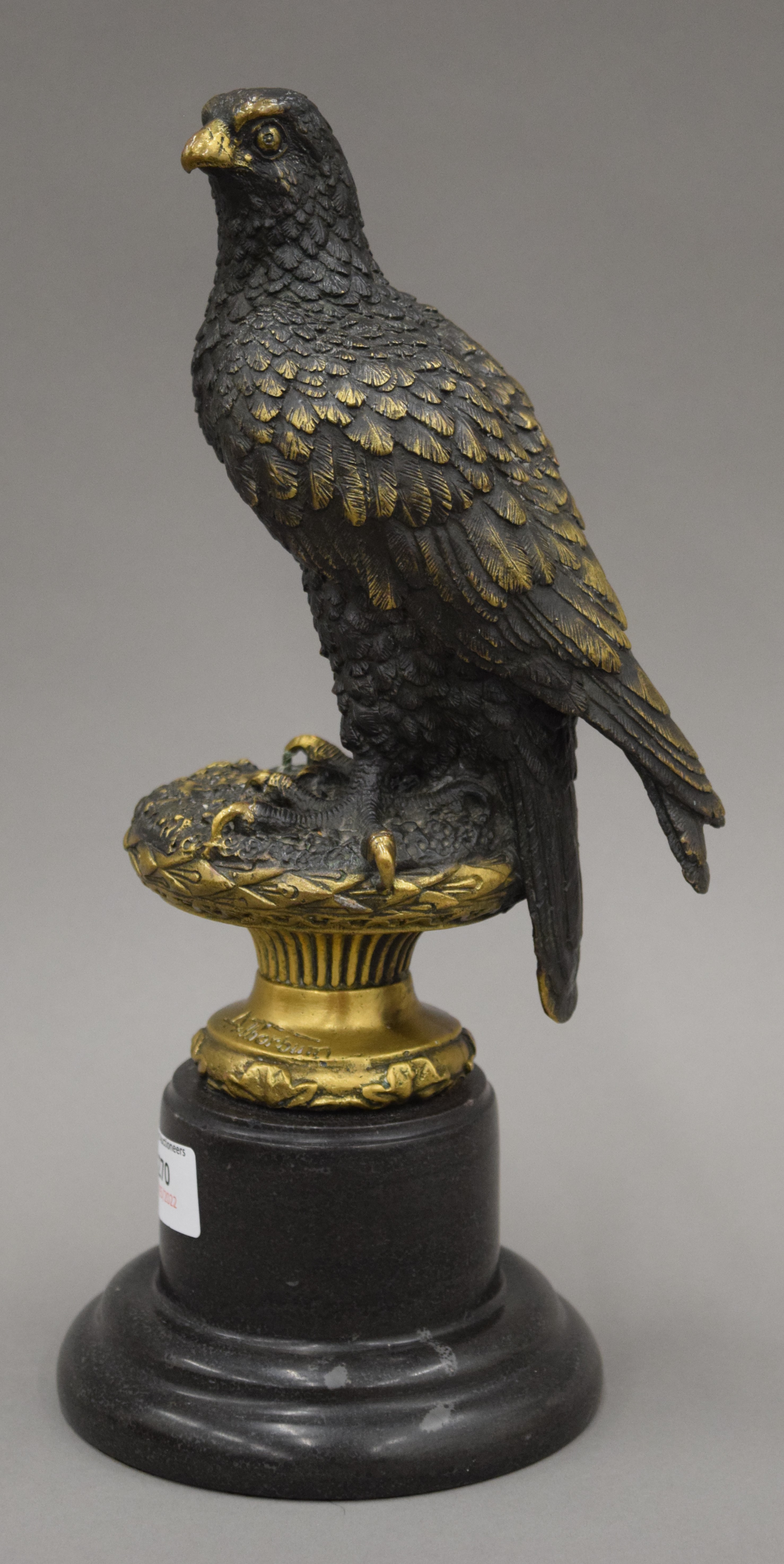 After ARCHIBALD THORBURN (1860-1935), a bronze model of an eagle, set on a marble base, - Image 3 of 7