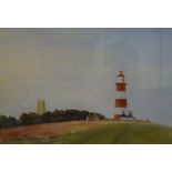 Norfolk Lighthouse, oil on board, framed and glazed. 39.5 x 27 cm.