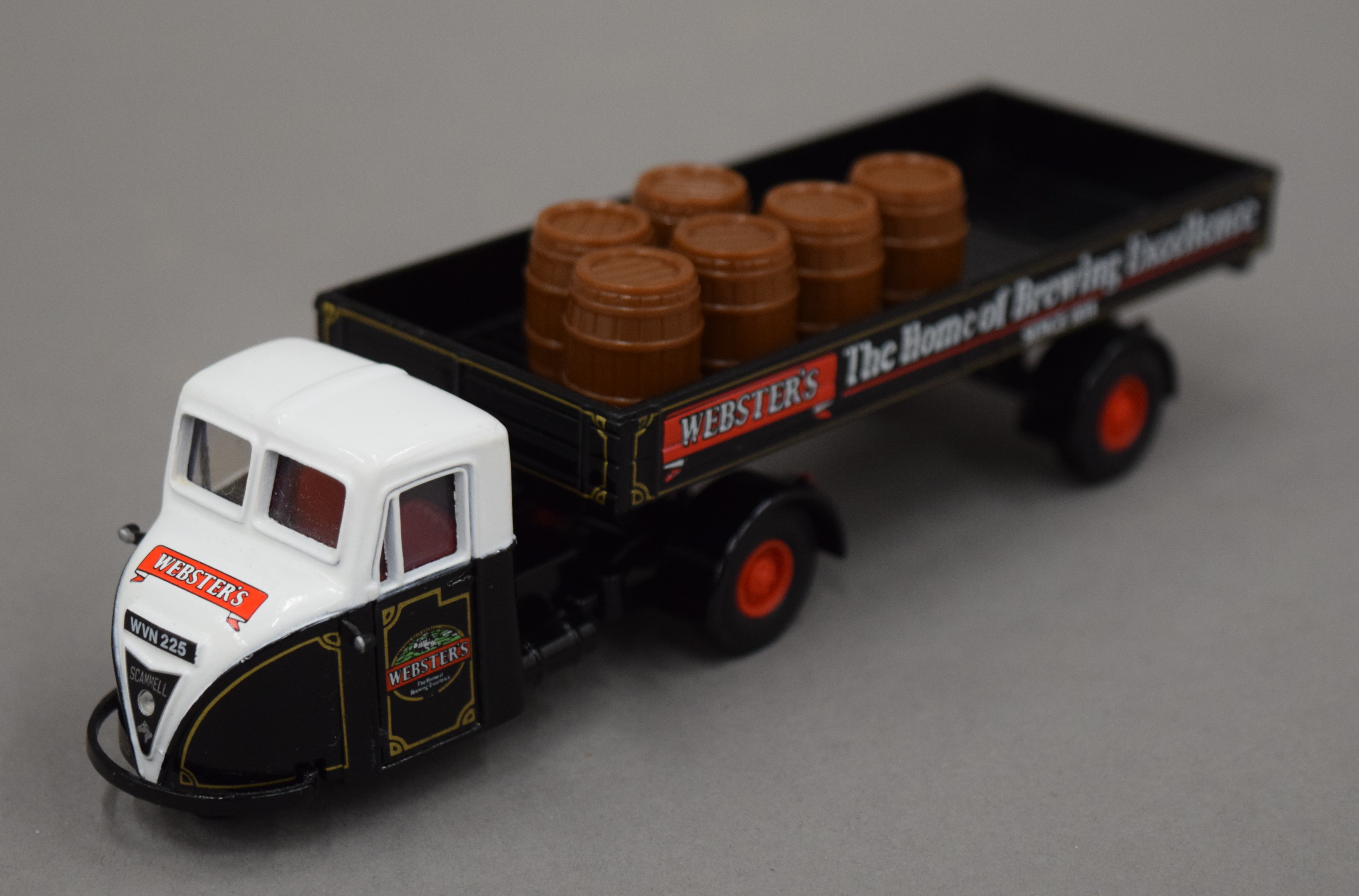 A Corgi Classics Scammel Scarab three-wheeler cab and trailer badges Webster's brewery. - Image 2 of 5