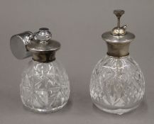 Two cut glass silver topped atomiser, hallmarked Birmingham 1951 and 1952,