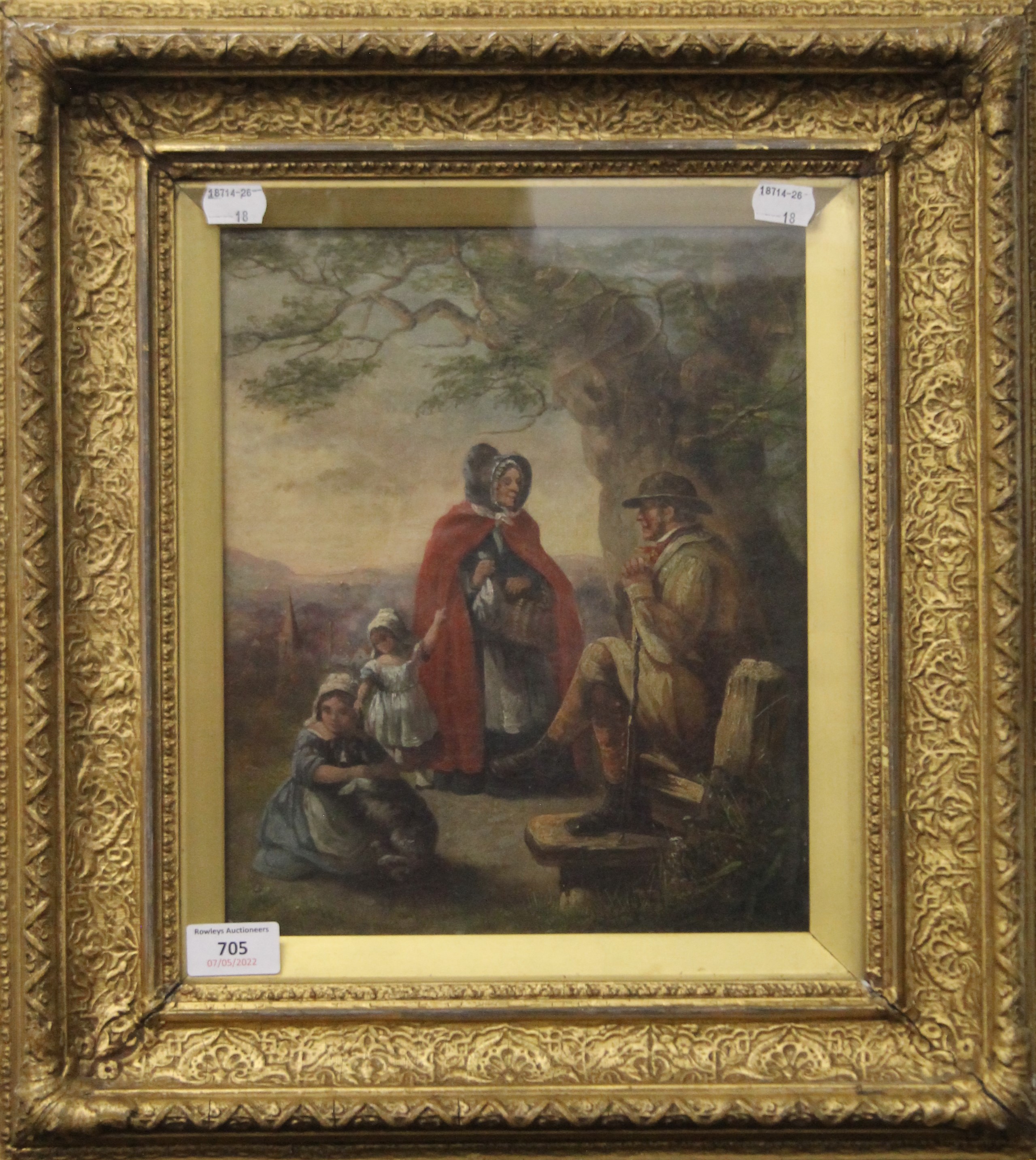 19TH CENTURY SCHOOL, Family in Landscape Woman in Red Cloak, oil on canvas, framed and glazed. - Image 2 of 3