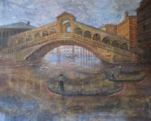 LINDA RAMSAY (20th/21st century) British, Rialto Bridge Venice, oil on canvas, signed with initials,