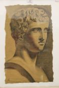 A charcoal drawing of a Classical Figure, framed and glazed. 33 x 53.5 cm.