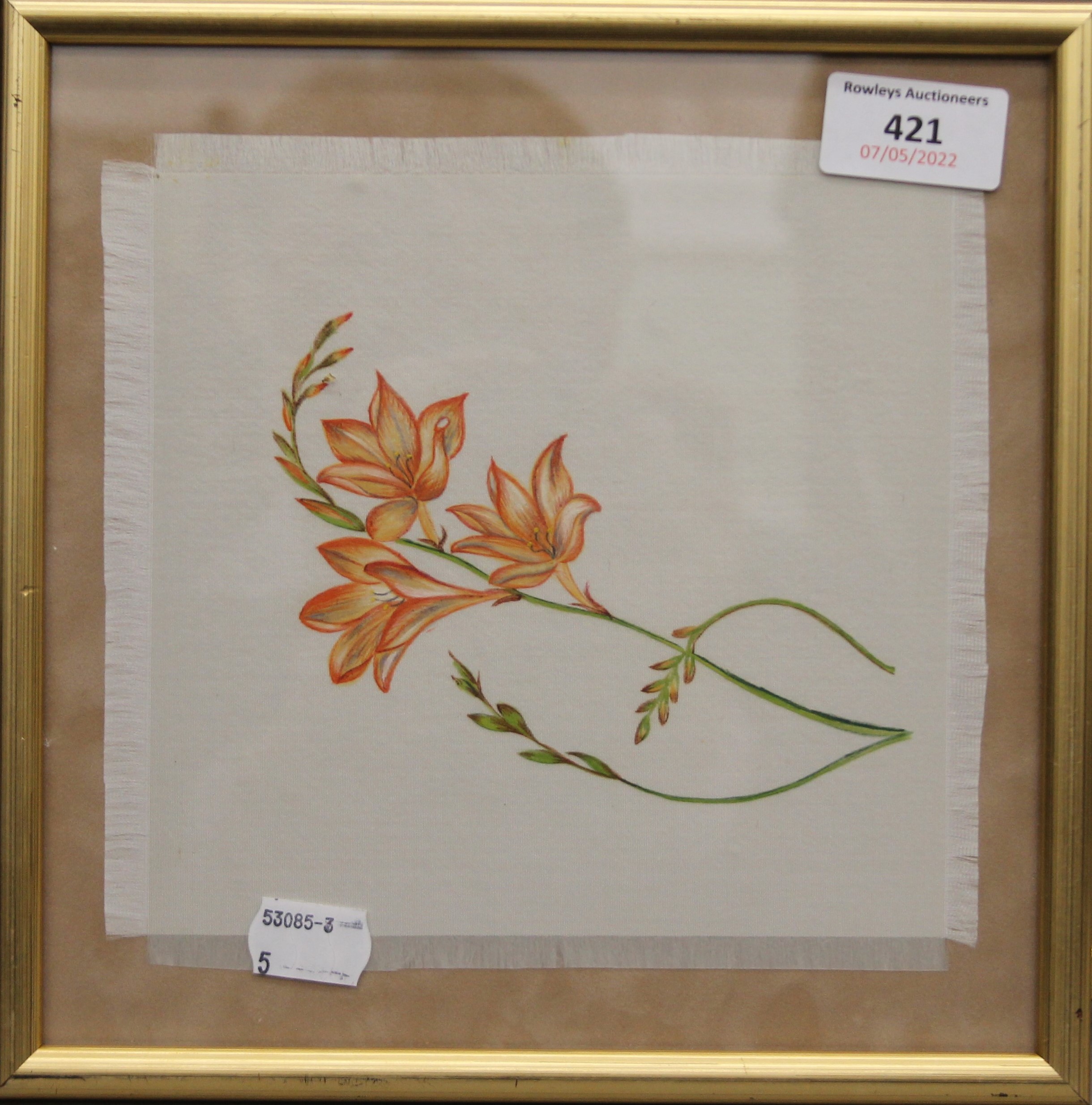 Twelve floral paintings on silk, each framed and glazed. 23 cm squared overall. - Bild 2 aus 4