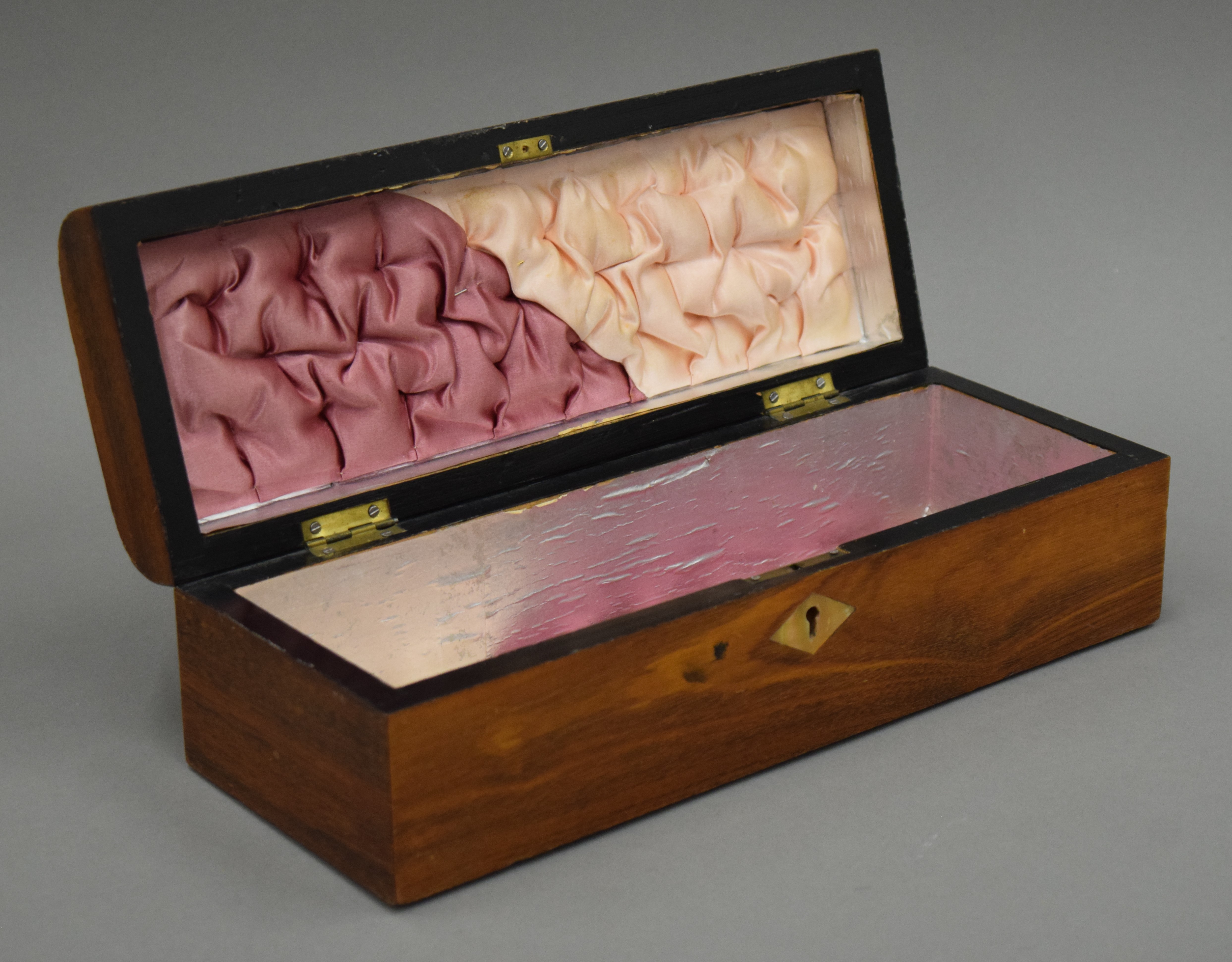 A Victorian walnut glove box. 29 cm long. - Image 4 of 4