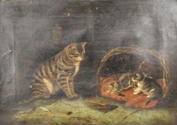 ELLEN HARVEY LEONARD, Cats, oil on canvas, framed. 34.5 x 24.5 cm.