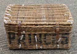 A vintage wicker laundry basket. 77 cm wide.